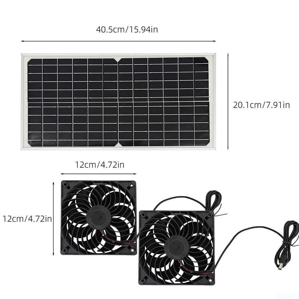 Kit de ventilateur d'échappement solaire pour serre 16 W Double ventilateur 120 mm IP65 Panneau monocristallin étanche pour poulailler abri de jardin Énergie durable Noir 405 x 201 x 18 mm