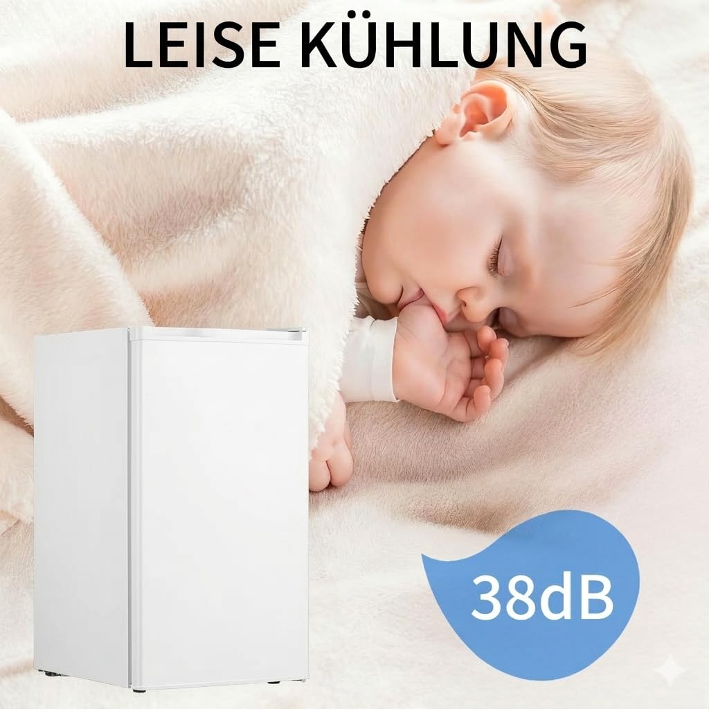 91L Mini-Kühlschrank mit Gefrierschrank, Einzeltür kleiner Kühlschrank, Schlafsaal Kühlschrank mit 7 verstellbarem Thermostat, Energieeinsparung, Geräuscharm, Weiß