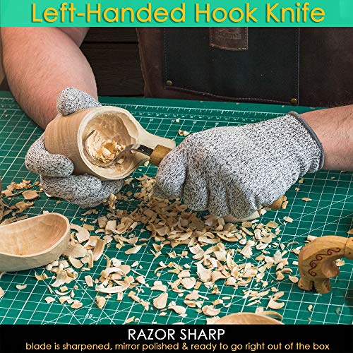 BeaverCraft Hakenmesser SK2L Eiche 3cm Klinge Holzschnitzlöffel Messer für Schüsselbecher Löffel Schnitzen Linkshänder Holzschnitzmesser Gebogene Werkzeuge für Anfänger