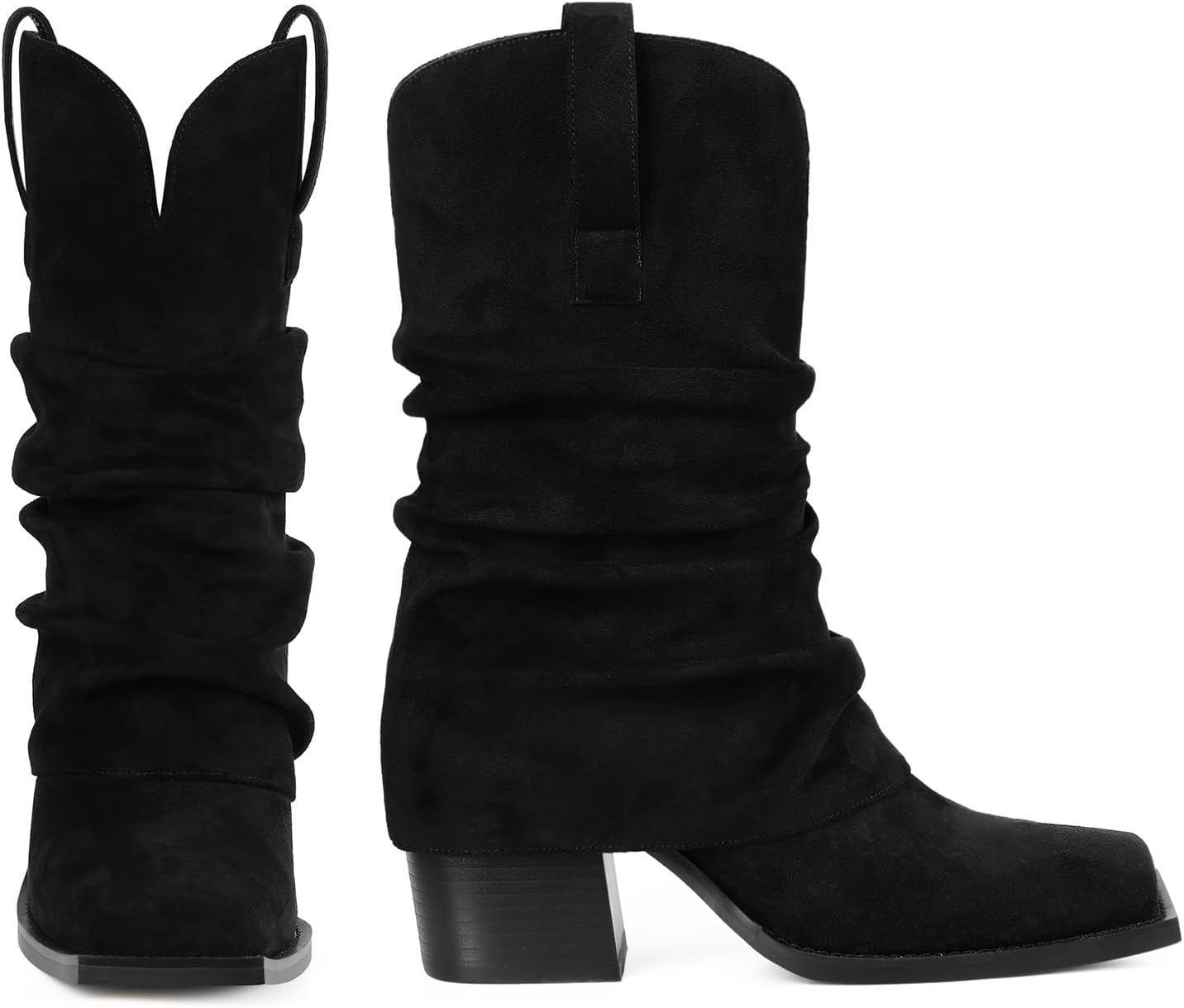 Cowboy Boots for Women Cowgirl Mid Calf Square Toe Fold Over Chunky... - Picture 19 of 56