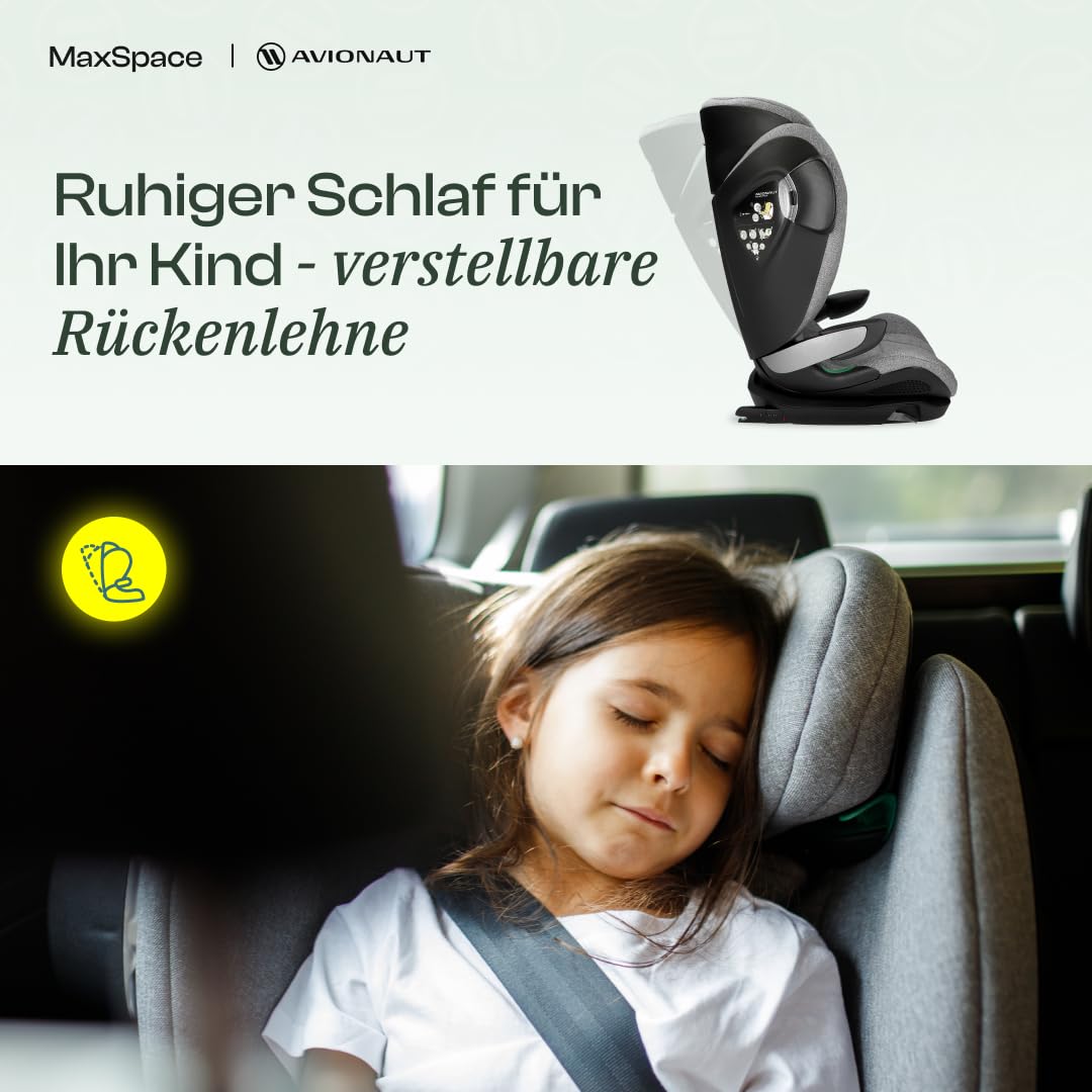 Kindersitz 15-36 kg Avionaut MaxSpace Smart Comfort System+ ergonomisch, sicher & bequem – mit verstellbarer Rückenlehne – ideal zum Schlafen und für lange Autofahrten (Grey)