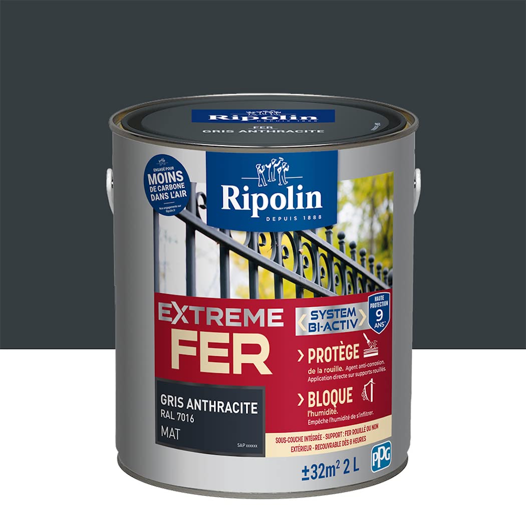 Ripolin – Vernice per ferro da esterno, glicero, antiruggine, senza sottostrato diretto sulla ruggine, resistente alle intemperie, ai raggi UV e agli urti, opaco, 2 l, grigio antracite