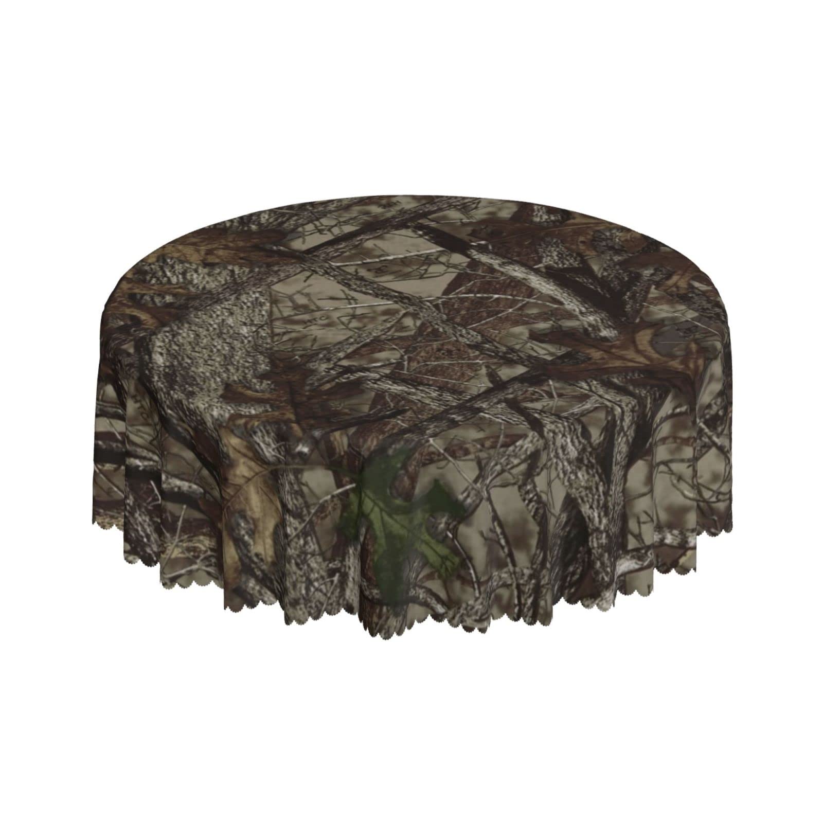 Lsjuee Brown Tree Camouflage Withered Round Tablecloth 60 Inch Printed Washable Tablecloth for Dining Party Holiday Fall Home Decorative