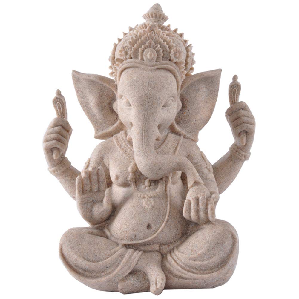 Byfri White Ganesha Elephant God Statue Sandstone Handmade Sculpture Buddha Figurine Decoration For Home Decoration Crafts Gifts