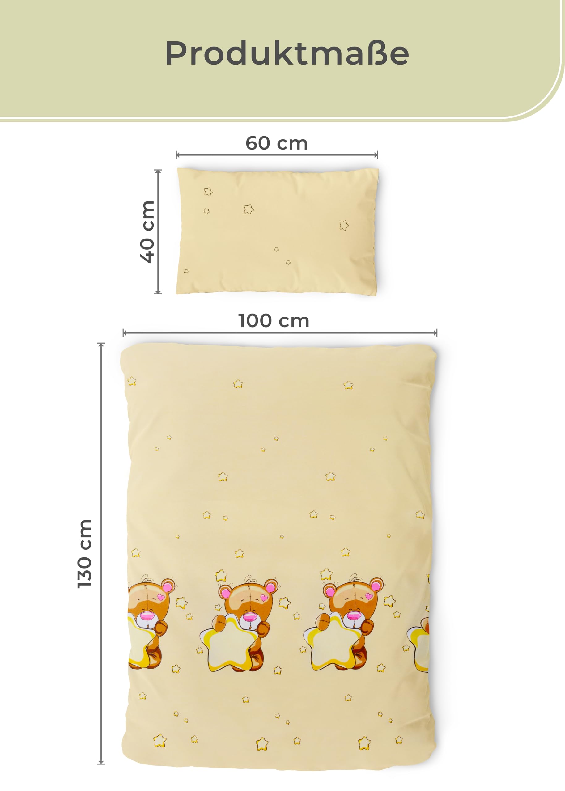 Gräfenstayn® 2-częściowy zestaw pościeli dziecięcej z motywem zwierzęcym i zintegrowanym zamkiem błyskawicznym - ze 100% bawełny (jakość Renforce) - poszewka na kołdrę 135 x 100 cm i poszewka na poduszkę 60 x 40 cm (miś i gwiazda)