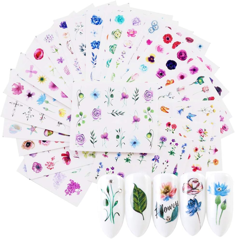Nail Stickers Water Transfer Nail Art Decals for Women Girl Fingernail Toenail Tattoo Decoration Purple Floral Design Flamingo Butterfly Pattern Nail Art Supplies (Purple Dream Series)