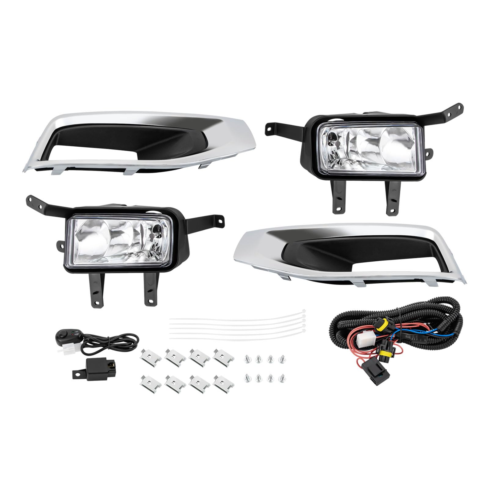 Fronimo Fog Light Kit Compatible with GMC Yukon 2015-2018 Pair Fog Lights with Wire Harness Switch Chrome Bezel Left Right 25883246/25883245 / 23180589/23180590