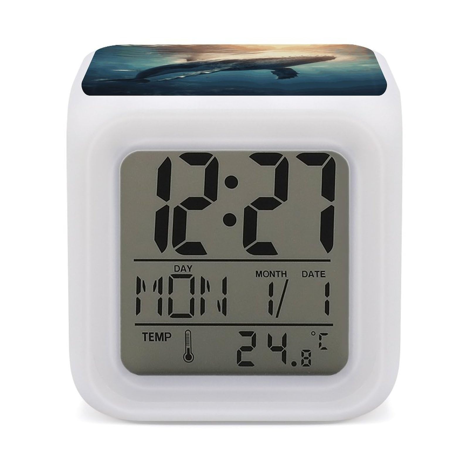 VstaDank Whale Above Sea Water Digital Alarm Clock LED Display Screen Color Change Alarms Clock Smart Alarm Clock Wake Up Digital Clocks with 7 Color Nightlight for Bedroom