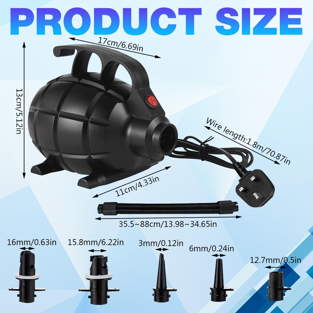 Pompa elettrica per gonfiabili da 600 W, pompa ad aria elettrica ad alta potenza, gonfiatore a riempimento rapido, con ugello di 4 dimensioni, per materasso/letto, tappetino da ginnastica