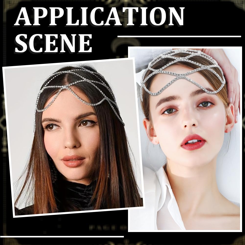 WEBEEDY 2 Pezzo di Fascia Elastica con Perline di Strass, Catena per Capelli da Sposa, Gioielli per Capelli, Accessori per Gioielli per Capelli da Donna da Donna, Festival Holloween Costume Accessori