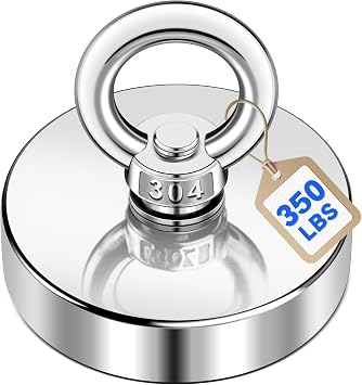 DIYMAG Fishing Magnets with Countersunk Hole 1.97 inch 350LBS Pulling Force | Lifting Magnet Strong Neodymium Rare Earth Eyebolt for Retrieving in River and Magnetic