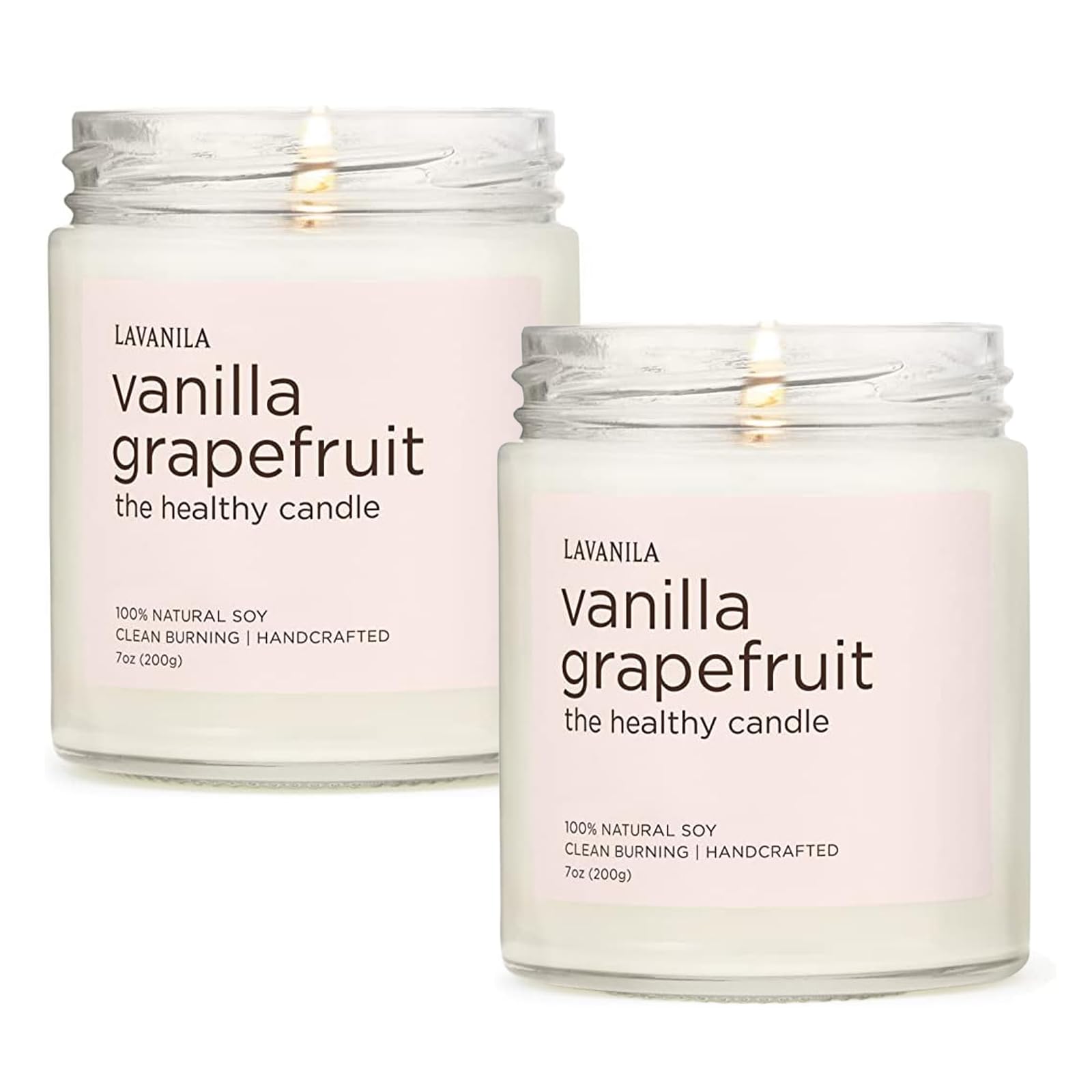 Soy Wax Candle (2-Pack), Vanilla Grapefruit Scented - The Healthy Candle, Clean and Natural, 7 oz Each
