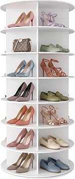 7 Tier Rotating Shoe Rack Tower, 360 Spinning Shoe Rack Lazy Susan, Purse Shelf Display Carousel, Sleek Space-Saving Shoe Storage Stand, White