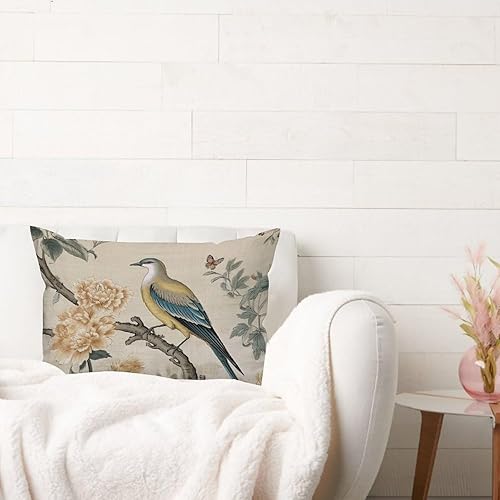 Miniatura 3 de ArogGeld Almohadas de estilo chinoiserie amarillo y gris, diseño de flores amarillas, peonía, pavo real, decorativo, estilo chinoiserie, almohada