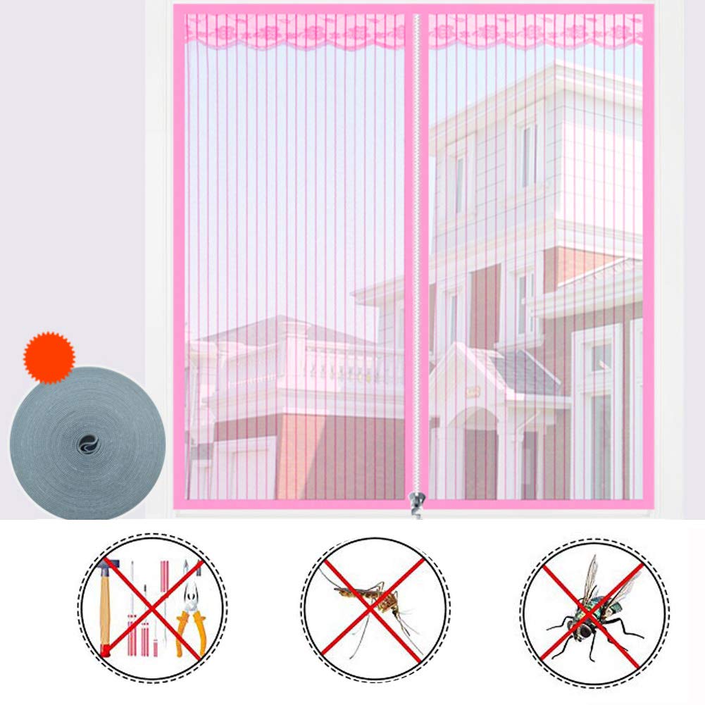 Rideau anti-moustique pour chambre rose Silk Road protection de fenêtre zippée sans punch