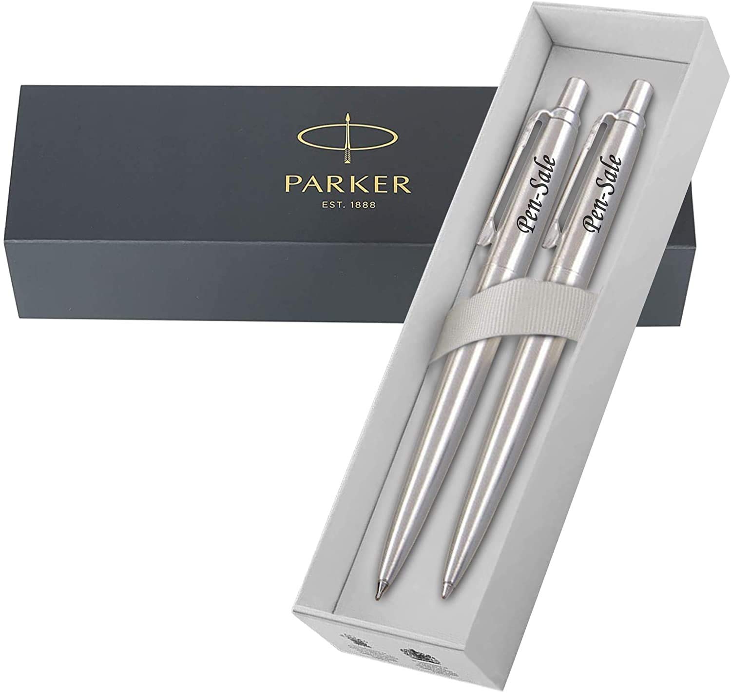 Personalised Engraved Parker Jotter Stainless Steel Set with Black Ink, Gift Boxed - Personalised Gift for Anniversary, Christmas, Holiday Present - Enter Your Custom Text