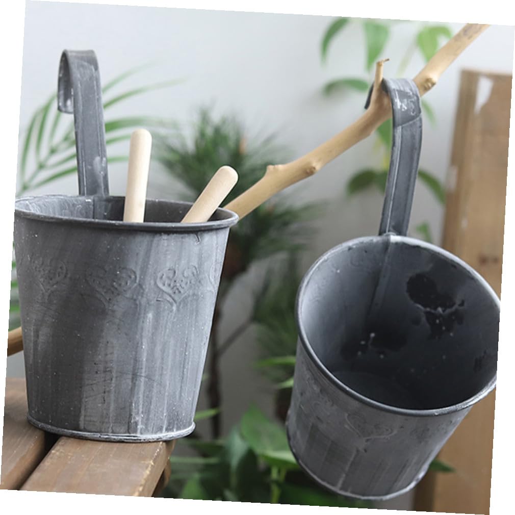 5 Stück Hängender Eisen Blumentopf im Vintage Stil Dekorativer Balkoneimer für Trocken und Seidenblumen für Schuppen und Außenwände