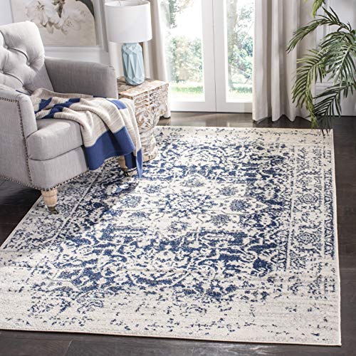 Safavieh Madison Collection MAD603D Vintage Snowflake Medallion Distressed Area Rug, 3' x 5', Cream/Navy