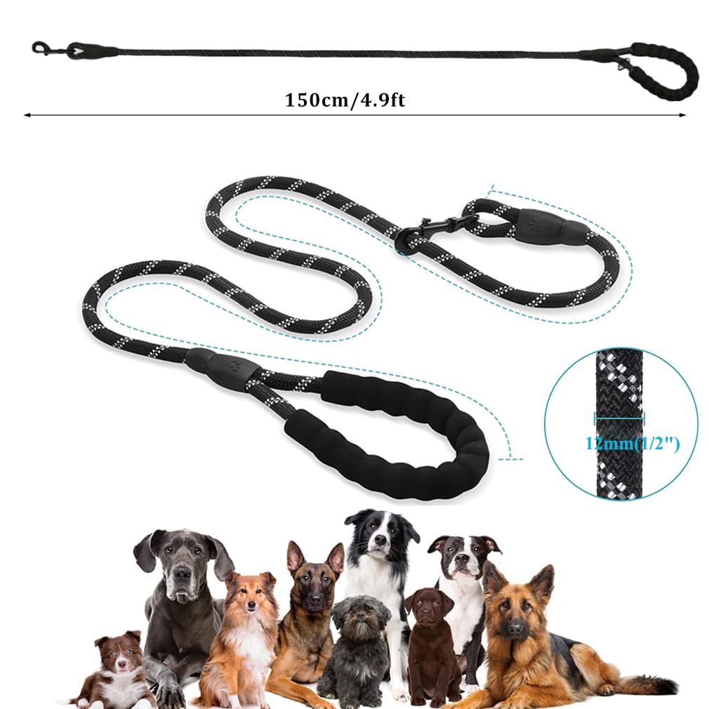 Training Lead for Dogs 1.5M/5FT Long Rope Dog Leash with Carabiner Clip and Soft Padded Handle - Image 2