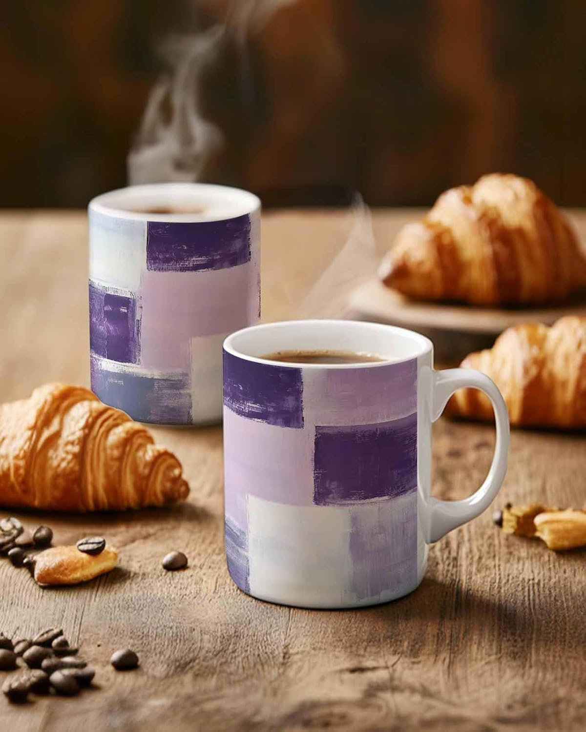 BEMIGO Ceramic Coffee Mug Modern Ombre Ceramic Mug White Cup, Purple Gray Texture Insulated Coffee Cup with Handle with Pattern Perfect for Tea and Hot Beverages, 12oz