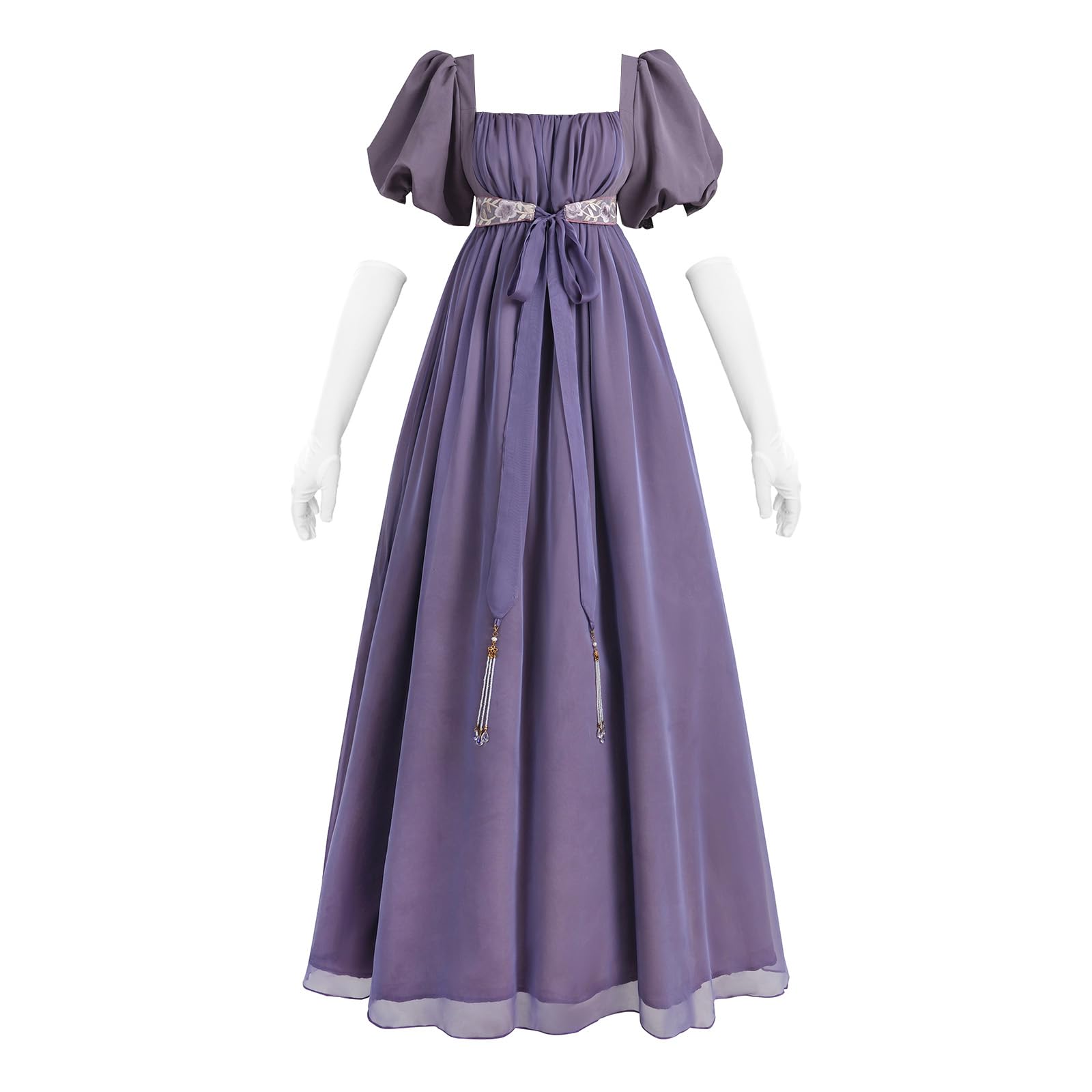 Regency Dress Women Regency Costume Empire Waist Tea Party Victorian Gown with Gloves