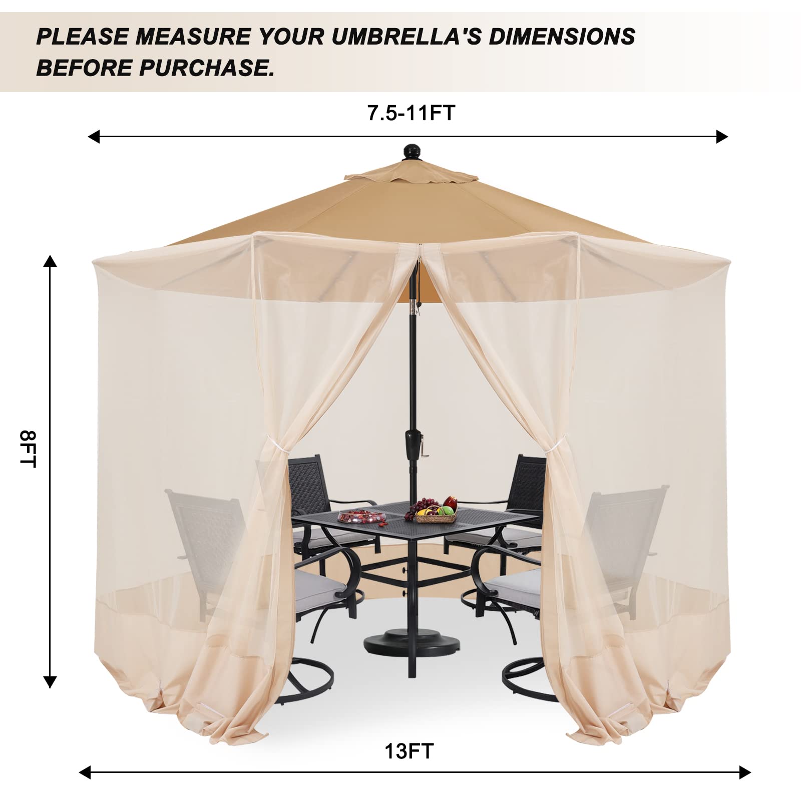 COOSHADE 9-11FT Patio Umbrella Netting with Weight Bags, Beige : Patio, Lawn & Garden