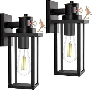 OUTKEIEI Motion Sensor Outdoor Wall Lights, Dusk to Dawn Exterior Light Fixtures Wall Mount, Matte Black Front Door Lights, Aluminum Waterproof Wall Lantern, Wall Sconce for Porch Garage 2-Pack