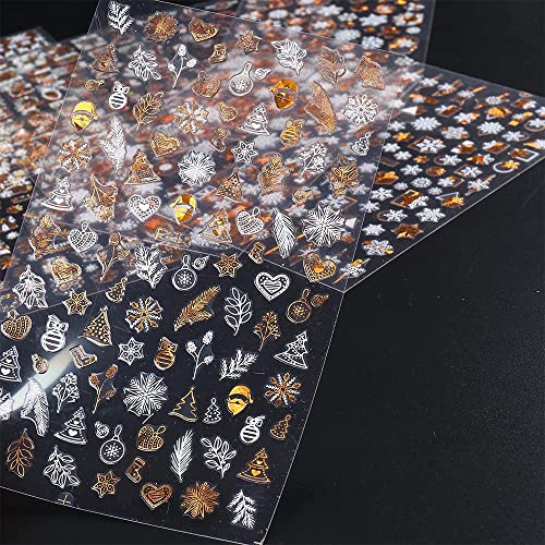 Christmas Snowflake Nail Art Stickers Decals 8 Sheets Self Adhesive Navidad Pegatinas Uñas Nail Supplies Holiday Nail Art Design Decoration Accessories - Gold & White #TOP2