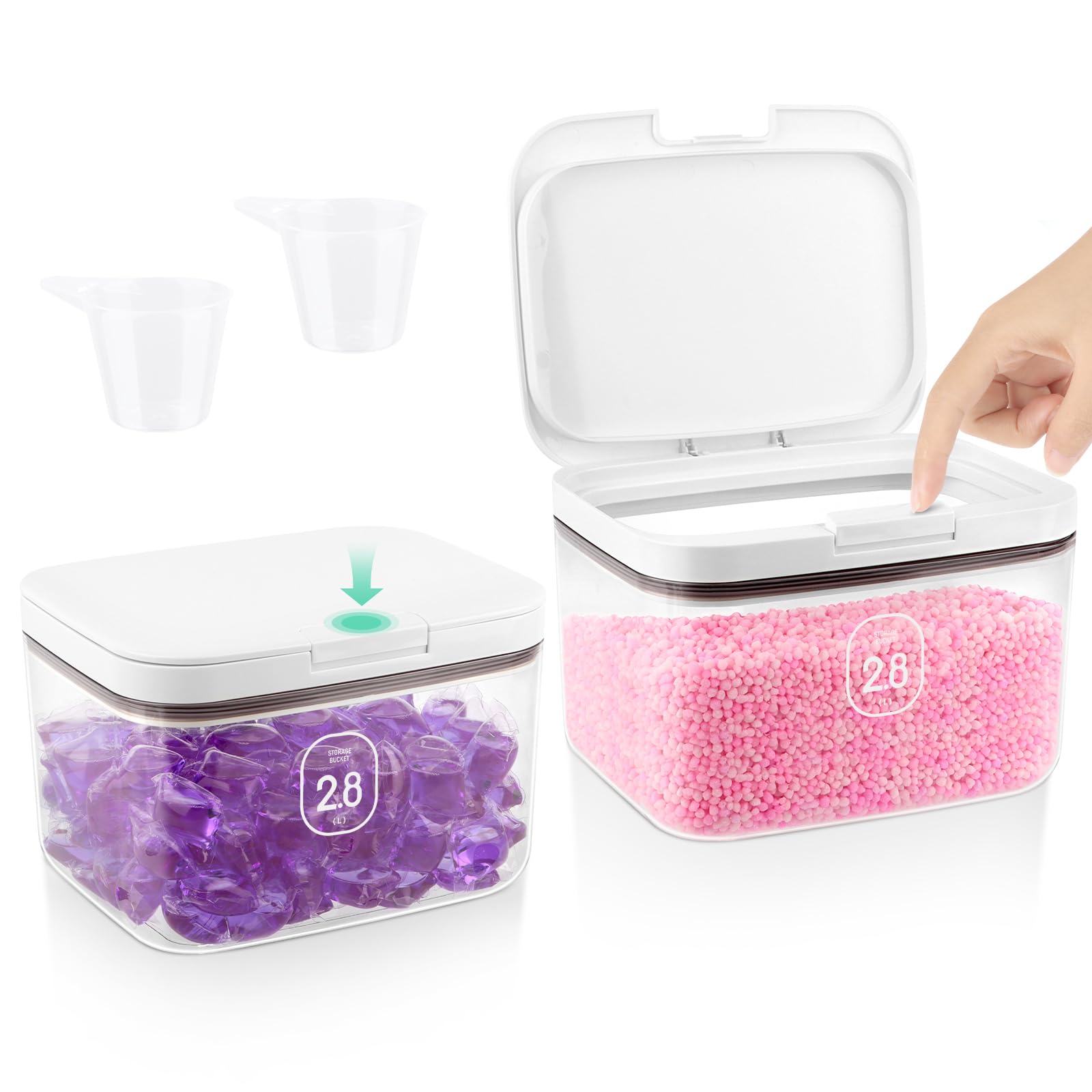 2 de stockage de lessive avec cuillères,Bac à lessive Pods 2.8L,Bac à lessive avec couvercle hermétique & fermeture à pression,Boîte à lessive multi-usages pour lessive,perles,nourriture pour chats