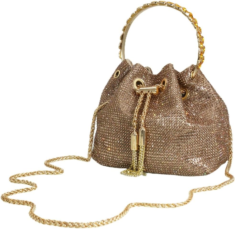 DJBM Ladies Full Diamonds Bucket Handbag Rhinestone Evening Bag Bling Clutch Purse for Women Party Prom Cocktail Wedding