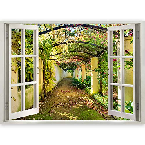 murando 3D ILLUSION D'OPTIQUE 140x100 cm Papier peint intissé tableaux muraux déco vue depuis la fenetre Nature Jardin Fleurs Cover