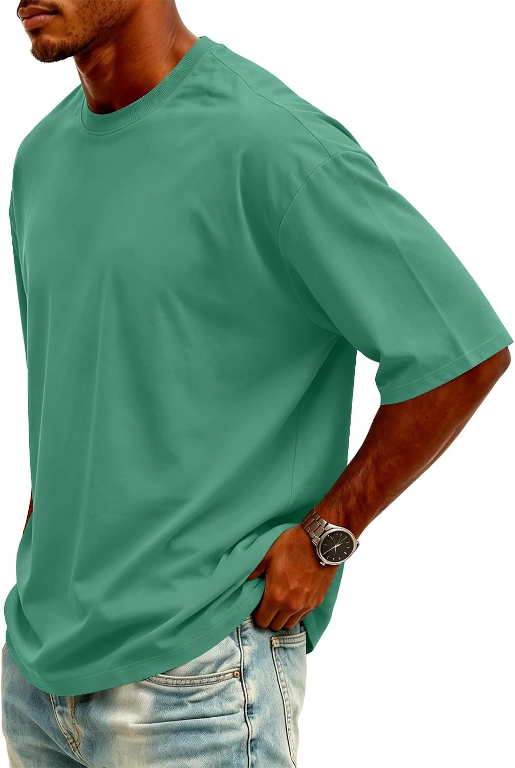 Men's Big and Tall Shirts Cotton Crew Neck Tops Short Sleeve Oversized Pullovers Casual Loose Tops Solid Color Tee
