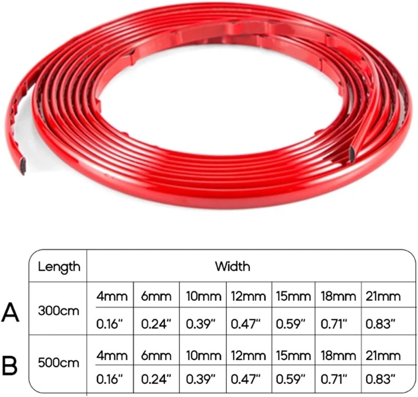 300cm/500cm Car Bumper Self-Adhesive Red Decorative Strip with Thickened PVC Material 1pcs(5M-6MM)