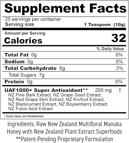 Miniatura 2 de Miel de Manuka multifloral de Nueva Zelanda, (8.8 oz250 g) 1000 veces de potencia con UAF1000+ antioxidantes, apoyo inmunológico, piel más joven,