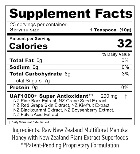 Miniatura 2 de Miel de Manuka multifloral de Nueva Zelanda, (8.8 oz/250 g) 1000 veces de potencia con UAF1000+ antioxidantes, apoyo inmunológico, piel más joven,