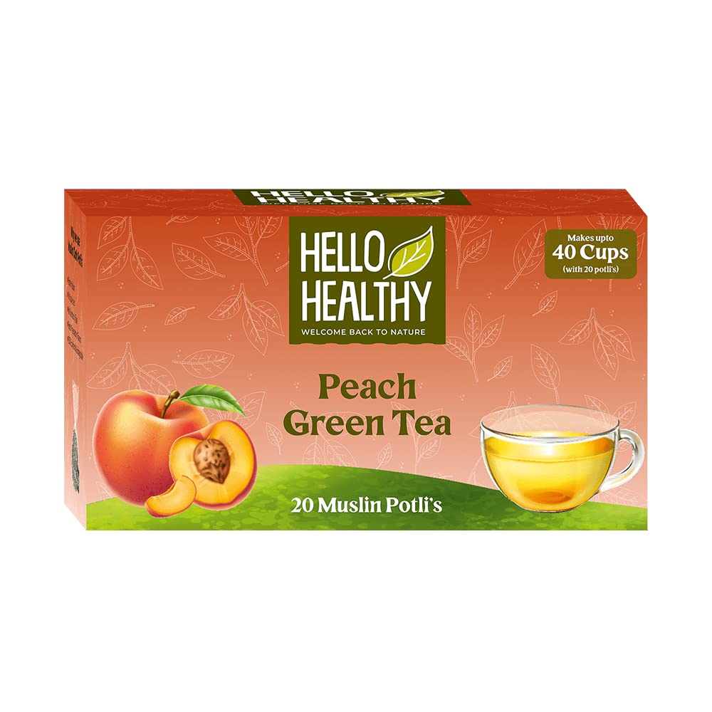 Hello Healthy Peach Green Tea Pack of 20 Bags (2 gm Each) With All Natural Flavors | Makes Up to 40 Cups | Helps In Constipation, Lowers Blood Sugar & Weight Lose | Chamomile Flowers Tea-image-9