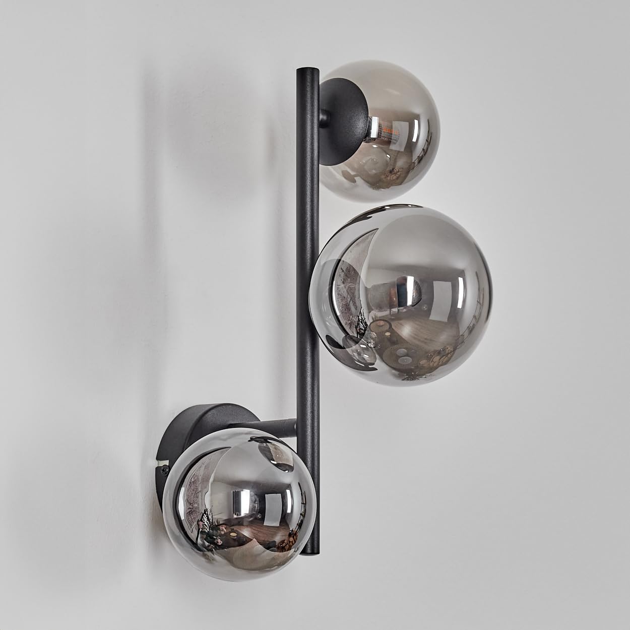 HOFSTEIN Wandleuchte Chehalis, Wandlampe aus Metall/Glas in Schwarz/Rauchfarben, moderne Leuchte im Retro/Vintage-Design (Ø Schirme 10; 12 cm), G9, Wohnzimmer, Schlafzimmer, Küche, Flur, Treppenhaus