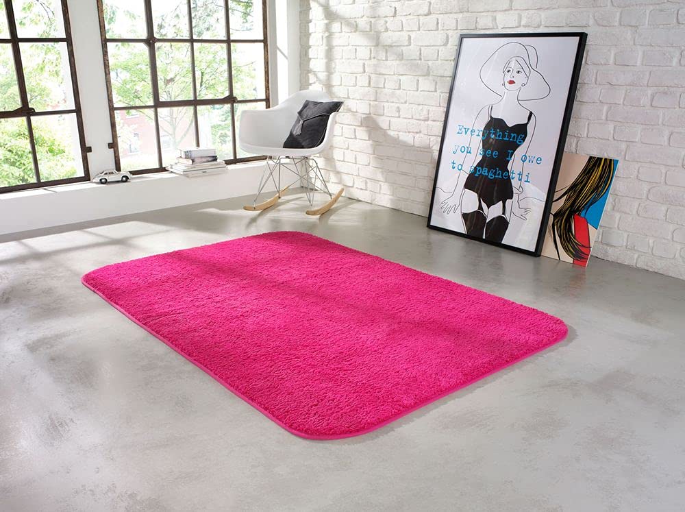 Flauschiger Supersoft Teppich (120x180 cm) • Für Wohnzimmer, Schlafzimmer, Arbeitszimmer und Kinderzimmer • Waschbar und rutschfest • Flauschteppich • Farbe: Fuchsia