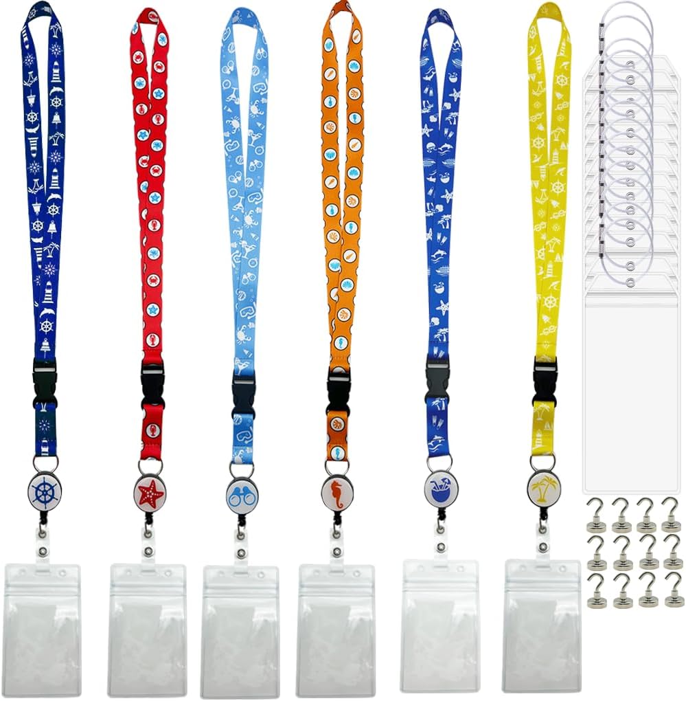 DAYUMKOU 6 Set Cruise Luggage Tags with Detachable Cruise Lanyard for Ship Cards Include Hooks, Luggage Tag Holders for Carnival Cabins Cruise Essentials
