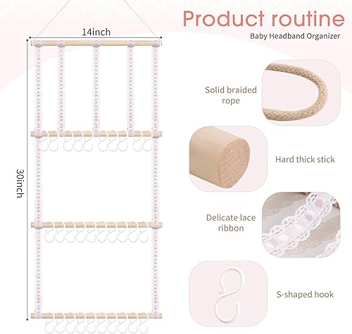 Vista 37 de POVETIRE Soporte para diadema organizador de lazos para el cabello, diademas para bebé, accesorios para el cabello, organizador de almacenamiento