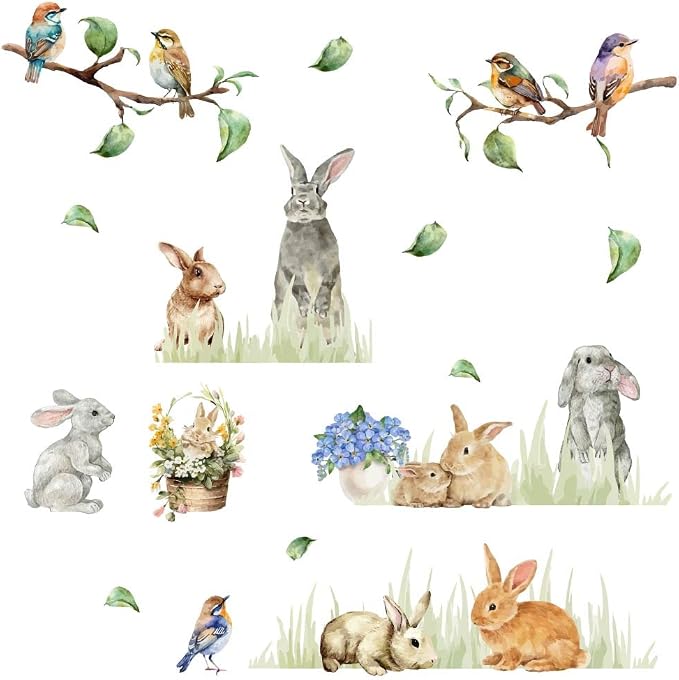 SUPERDANT Rabbit Wall Stickers Birds Wall Decals Animal Decals Stickers ...