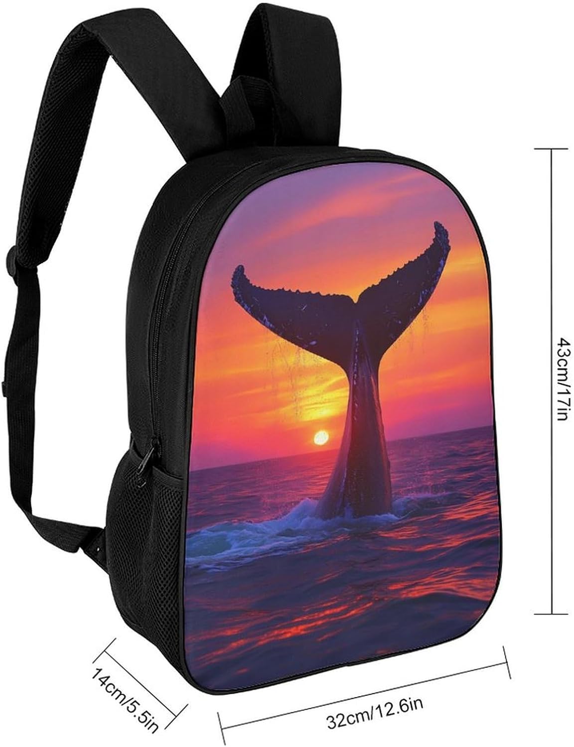 Humpback Whale Tail in Sunset 17 Inch Backpack Classic Travel Daypack with Adjustable Shoulder Straps for Men Women