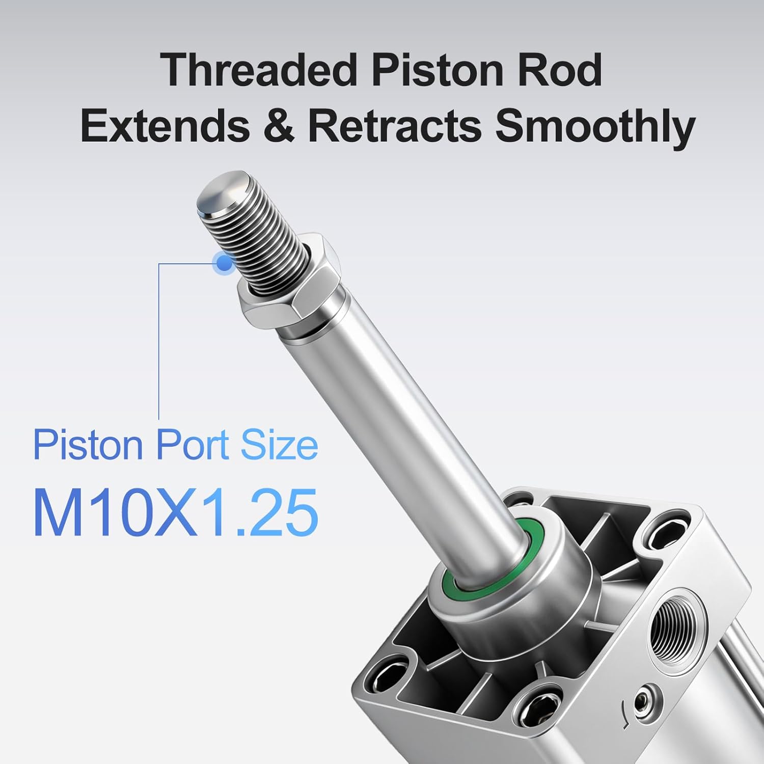 Baomain Pneumatic Air Cylinder SC 32 x 500, PT 1/8 Port, 1-1/4" Bore, 19.68" Stroke, Single Rod Double Acting, M10X1.25 Threaded Rod, with 2X Push-in Fittings