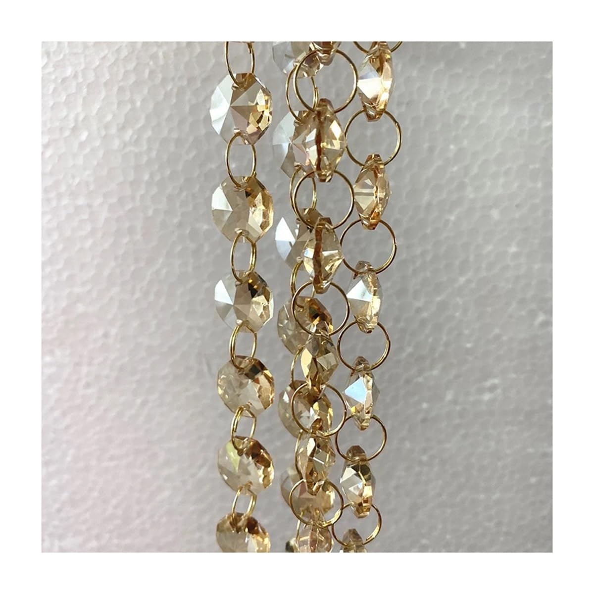 Chandelier Crystal Prisms Pendants 1m/10m/50m Gold Champagne 14mm Crystal Octagon Beads Chain Hanging Strand Garlands For Decoration(Gold rings,1m)
