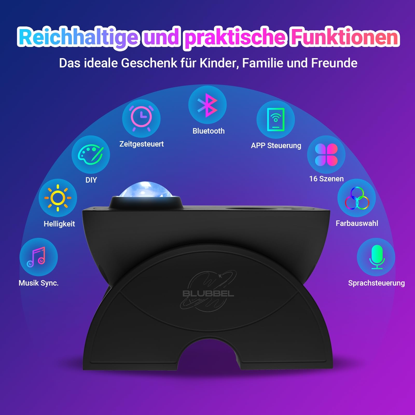 Blubbel LED Sternenhimmel Projektor, WLAN Sternenprojektor, 3D Galaxy Lampe Nachtlicht, App-/ Sprachsteuerung, Star Projector, Sternenlicht Galaxie, Alexa/Google kompatibel, Baby, Kinder, Schlafzimmer