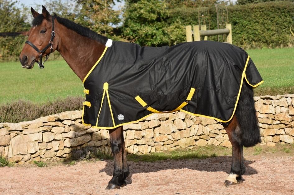 Horse 600d Lightweight Waterproof Horse Turnout Rug 100g Fill Standard Neck (BLACK/YELLOW, 5'6'')