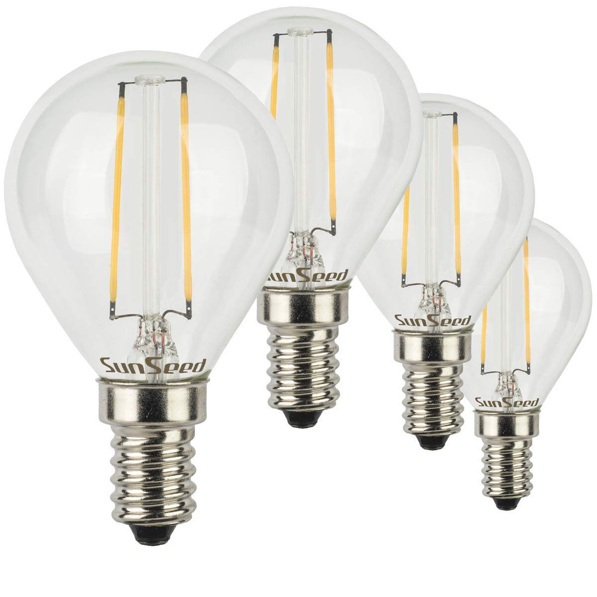 SUNSEED 4 X E14 2W (Equivalent to 25W) Sapphire Filament LED Golf Ball Light Bulb G45 Warm White 2700K