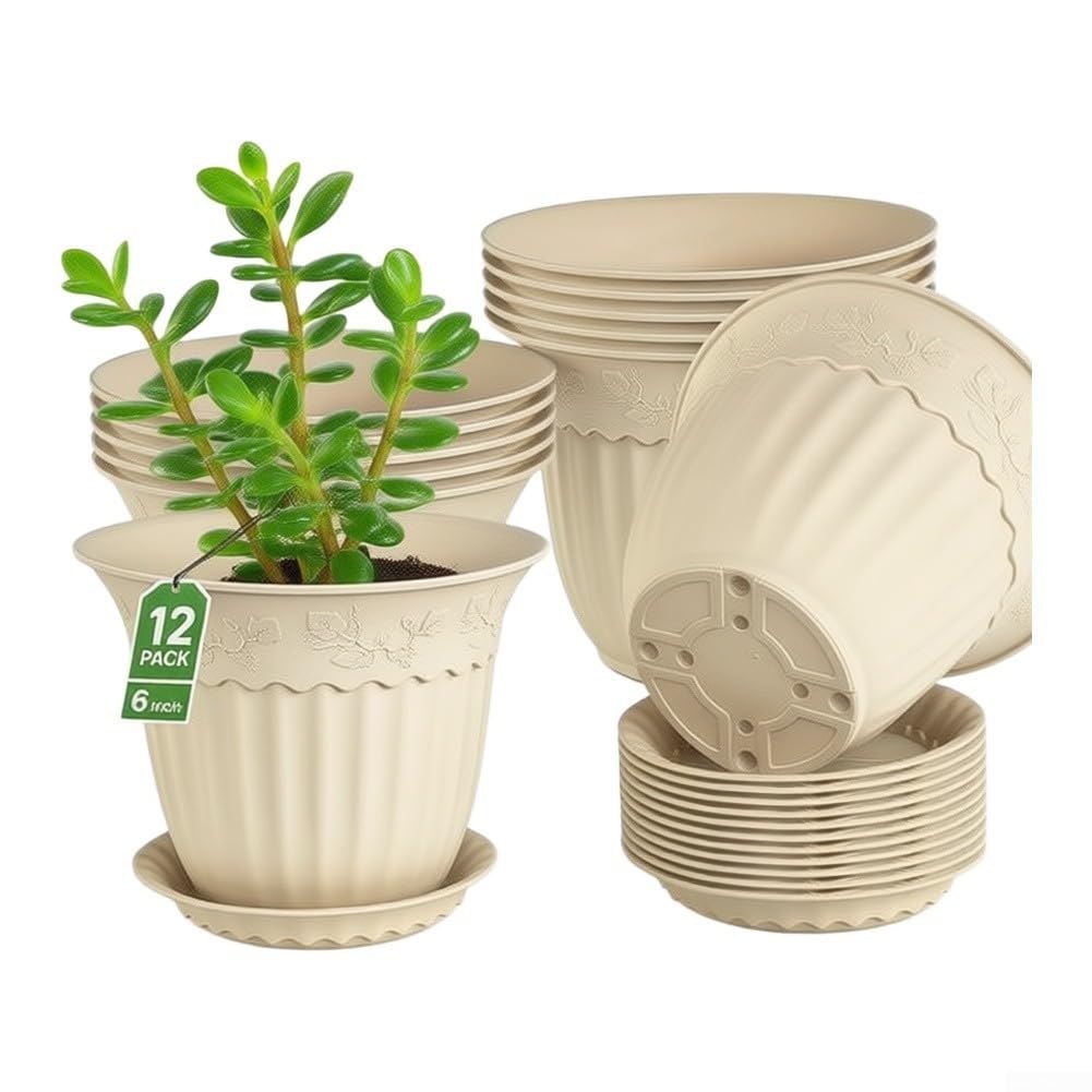 12er Set Pflanztöpfe mit Untersetzer 6-10 Zoll Drainage Mehrere Größen
