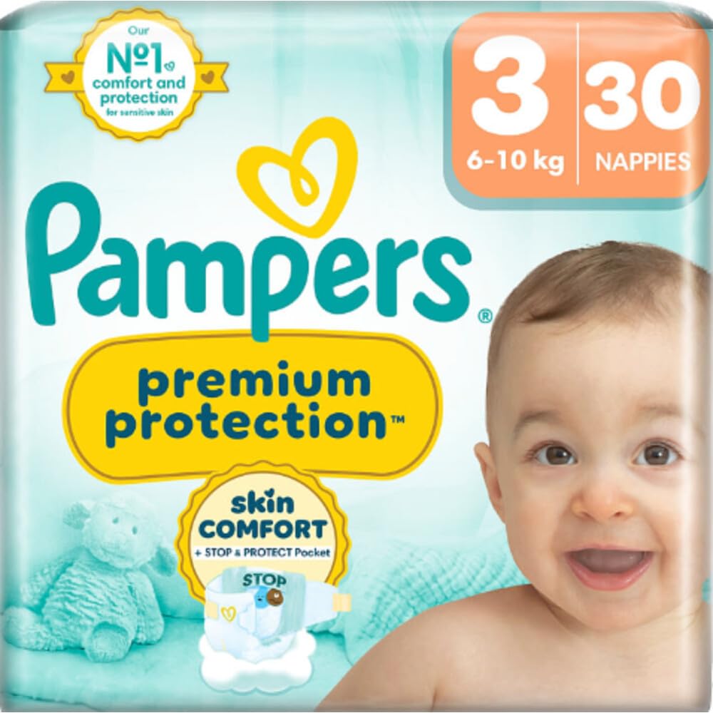 Pampers Premium Protection Size 3, 30 Layers, 6kg-10kg, Double Protection for Skin and Against Leaks