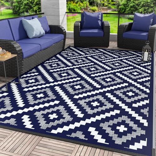 Image of GENIMO Outdoor Rug, Waterproof Plastic Rugs for Patio, 6'x9' Navy Blue